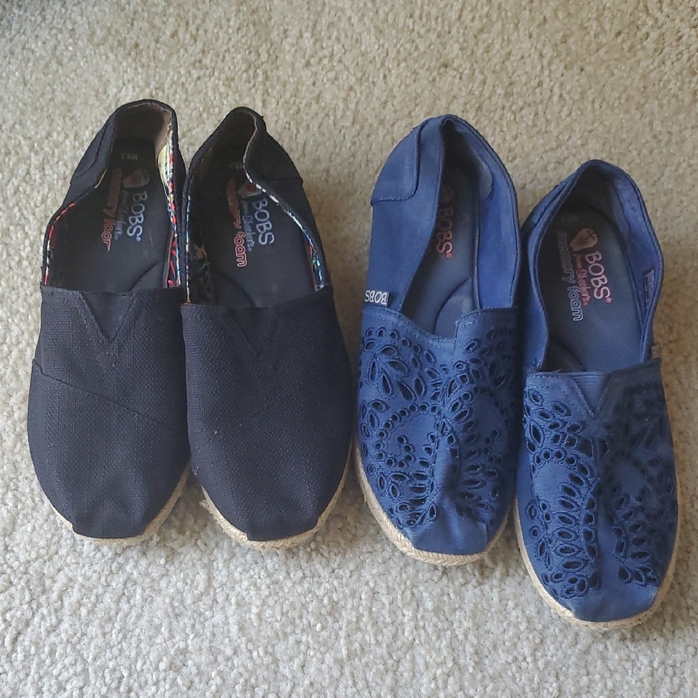 BOBS from Skechers Black and Blue Espadrilles Comfortable Slip-On Shoes